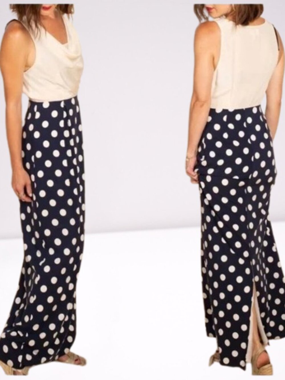 Anthropologie Moulinette Soeurs Silk Polka Dot Maxi Dress Size 4 Navy/Ivory